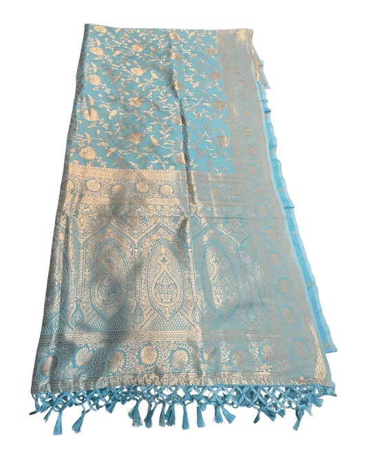 Light Turquoise - Traditional Handloom Saree with Blouse Piece - UK stock - 24hr Dispatch - SP2628 KR - Prachy Creations