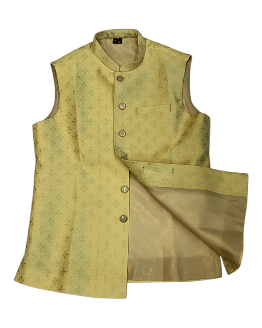 Light Yellow - Rich Brocade - Mens Traditional Waistcoat - UK Stock - VNS-JKT2601 02KV26 - Prachy Creations