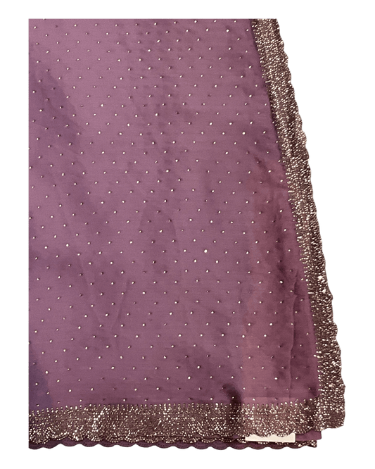 Lilac - Classic Satin Crepe Saree with Stone Work and Blouse Piece - UK stock - 24hr Dispatch - RS2533 VJ - Prachy Creations