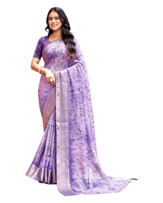 Lilac - Crepe Printed Saree with Blouse Piece - KASVRI 105 10KK25 - Prachy Creations