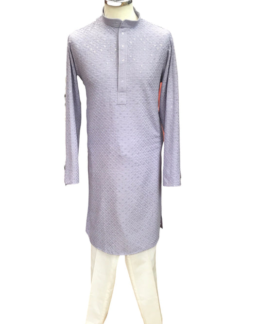 Lilac - Lucknowi Sequins Mens Indian Kurta set - Weddings / Walimas , Sangeet, Eid, Mehndi / Henna - KCS1037 KH 0324 - Prachy Creations