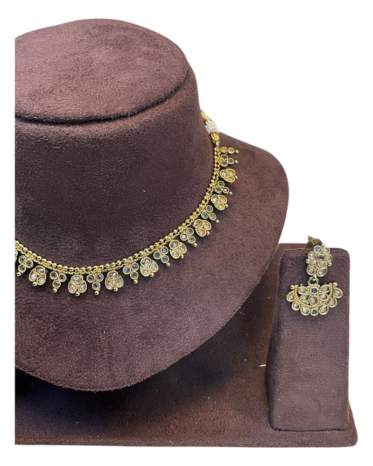 Lilac - Small Size Antique Gold Finish Necklace Set - AE2504 R 0525 - Prachy Creations