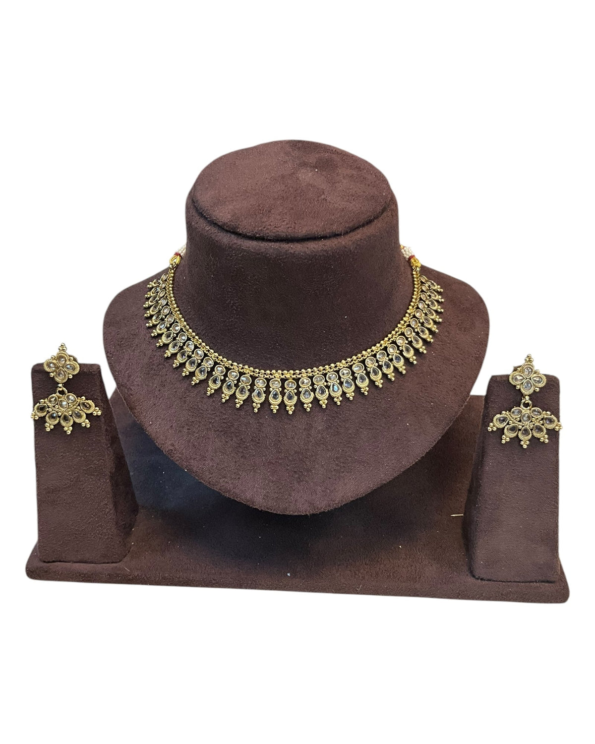 Lilac - Small Size Antique Gold Finish Necklace Set with Earrings - AE2501 A 0525 - Prachy Creations