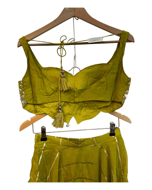 Lime Green - Designer Ladies Short Top Palazzo Trousers Suit - Size 10 (36") - VMK NIDHI CY - Prachy Creations