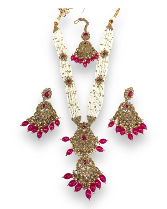 Magenta - Antique Gold Finish Choker Necklace set - Bollywood - Weddings - JIG475 VY 0523 - Prachy Creations