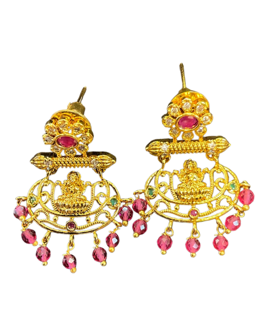 Magenta Pink - Medium - Antique Gold Finish Traditional Earrings - Bollywood - Weddings - AE2606 V - Prachy Creations
