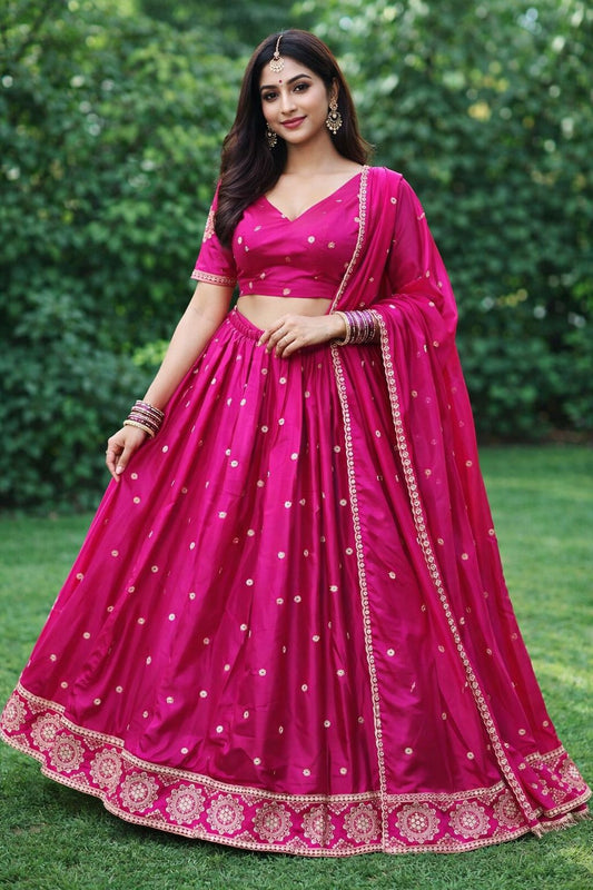 Magenta - Silky Lehenga Set - Mehndi / Sangeet / Bridesmaids / Weddings / Garba - Size UK 12 (38" Bust) Adjustable to Size 14 - UK Stock - 24h Dispatch - AF2602 02TY26 - Prachy Creations