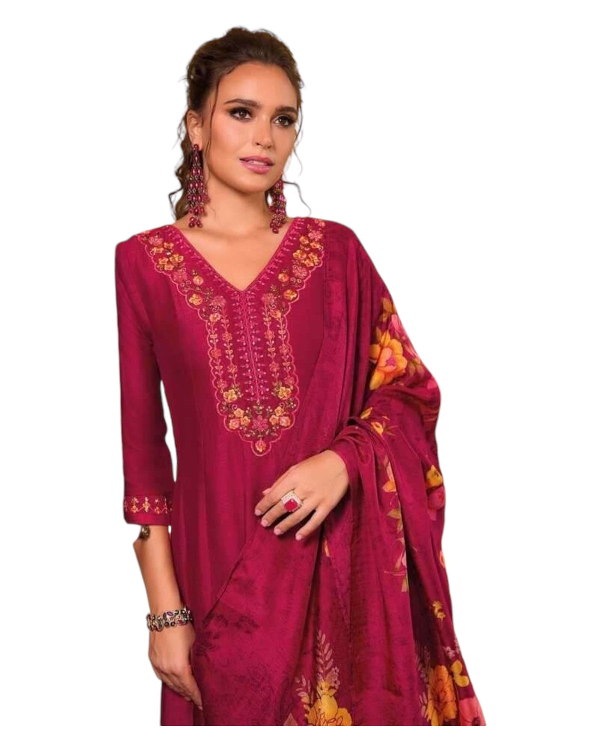 Magenta - Simple / Classy Ladies Indian Trousers Suit with Printed Dupatta - Size 12 (38") - LL22604 VV 1024 - Prachy Creations