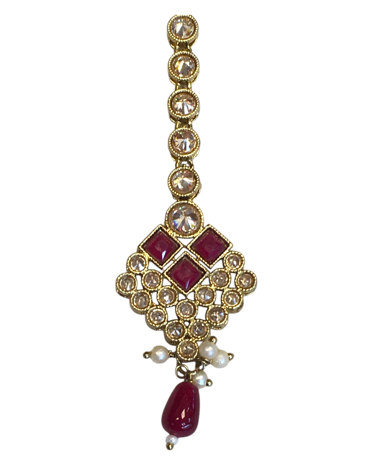 Maroon - Antique Gold Finish Medium Size Tika Head Piece - Indian Ladies Fashion Jewellery - AE2441 11Vp24 - Prachy Creations