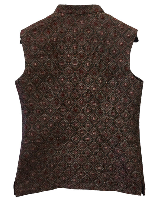Maroon / Black - Banarasi Handloom Brocade Mens Waistcoat - Amazing Fit - Great Quality - YD2410 KA 0424 - Prachy Creations