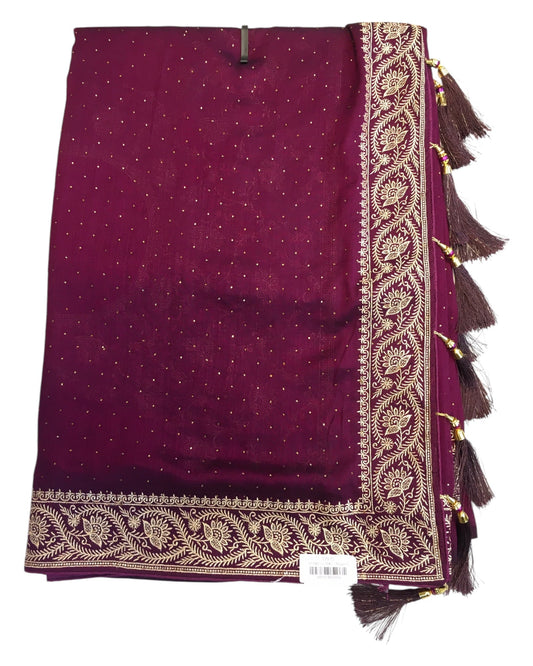 Maroon - Crepe -Fancy Party Saree with Blouse Piece - SP2407 11VV24 - Prachy Creations