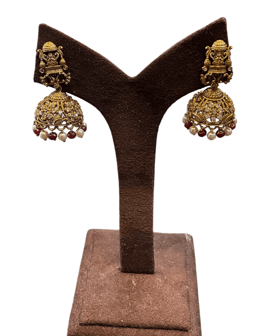 Maroon - Medium - Antique Gold Finish Traditional Earrings - Bollywood - Weddings - AE2611 P - Prachy Creations