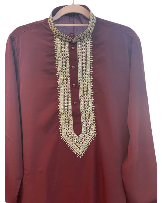 Maroon - Soft Cotton Silky Mens Kurta Set with Rich Embroidery- Sangeet Mehendi Haldi - KCS2002 06VY26 - Prachy Creations