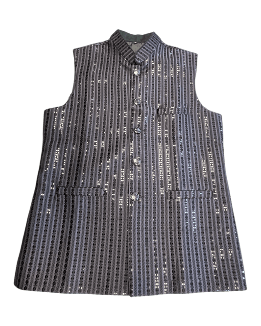 Mauve / Purple - Rich All Over Sequins Embroidered - Mens Indian Waistcoat - UK Stock - 24 hr Dispatch - KCS2602 03VT26 - Prachy Creations