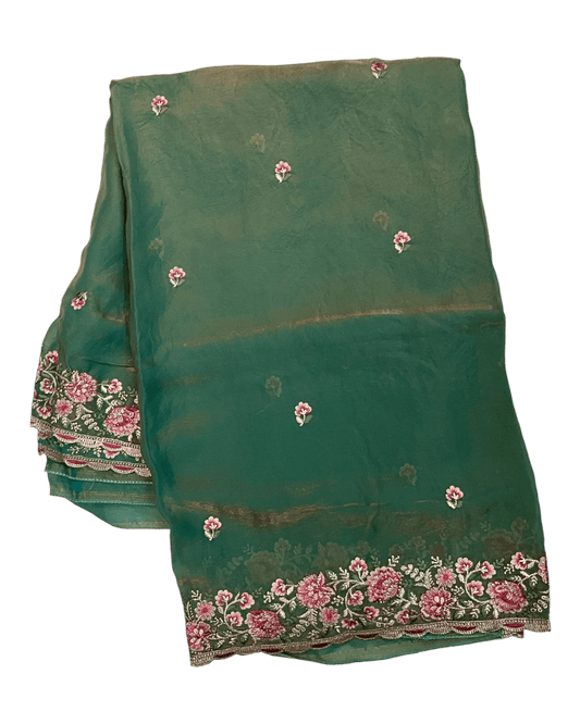 Mint Green - Fancy Party Saree with Blouse Piece - UK stock - 24hr Dispatch - LTF4605 07VY26 - Prachy Creations