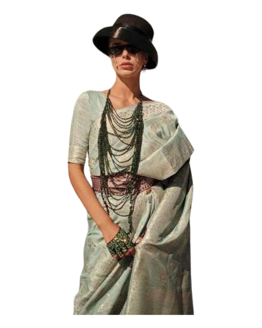 Mint Green - Handloom Brocade Saree with Blouse Piece - KS335001 VP 1123 - Prachy Creations