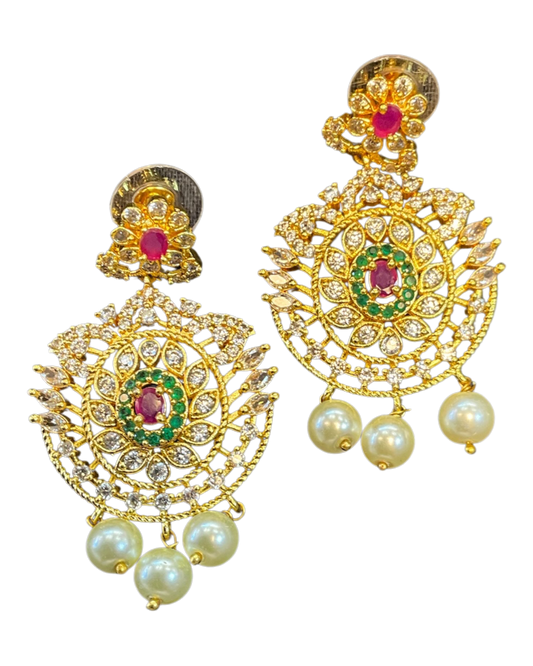 Multi Coloured - Large - Gold Finish Traditional Earrings - Bollywood - Weddings - AE2604 J - Prachy Creations