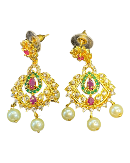 Multi Coloured - Medium - Gold Finish Traditional Earrings - Bollywood - Weddings - AE2605 T - Prachy Creations