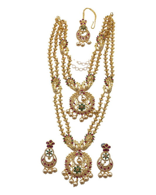 Multi - Gold Finish Double Necklace set - Bollywood - Weddings - MSK12 VC 0523 - Prachy Creations