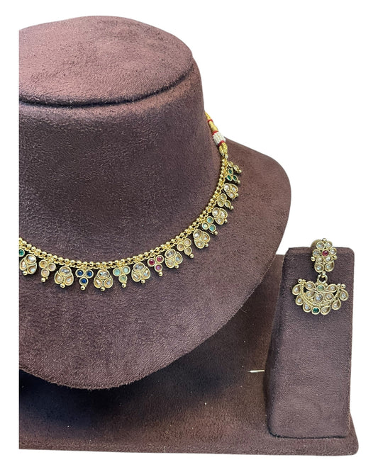 Multi - Small Size Antique Gold Finish Necklace Set - AE2504 R 0525 - Prachy Creations