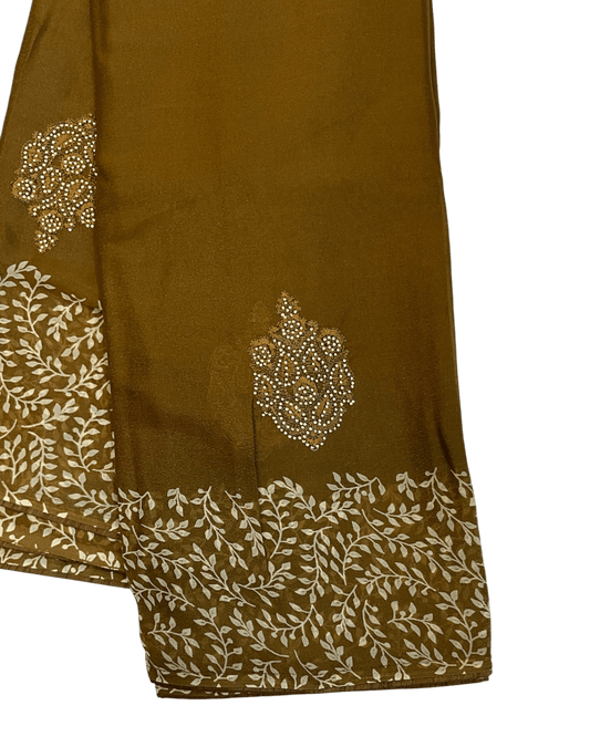 Mustard / Haldi Green - Chiffon Printed Saree with Blouse Piece - UK stock - 24hr Dispatch - LTF106 07KT26 - Prachy Creations