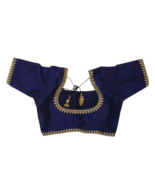 Navy Blue - Dupion Silky Saree / Lehenga blouse - 38" Bust (UK 12) Can be let out to size 16 - KP272 01Hp25 - Prachy Creations