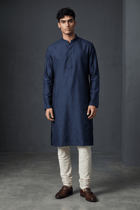Navy Blue - Linen - Mens Indian Kurta set with Trousers - UK Stock - Weddings / Walimas , Sangeet, Diwali, Eid, Mehndi / Henna - EM9671 KK - Prachy Creations