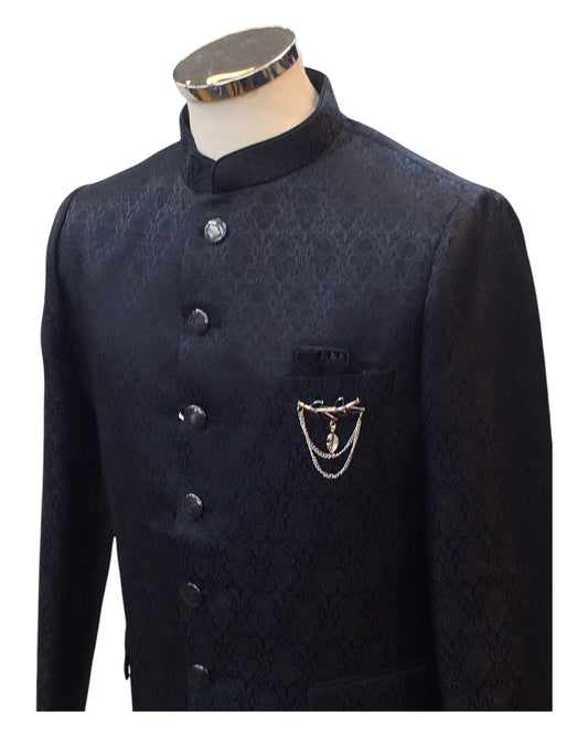 Navy Blue - PREMIUM Slim Fit Mens Self Brocade BandhGala / Prince / Chinese Collar Jacket - Fantastic Fit - CS2501 01TA25 - Prachy Creations