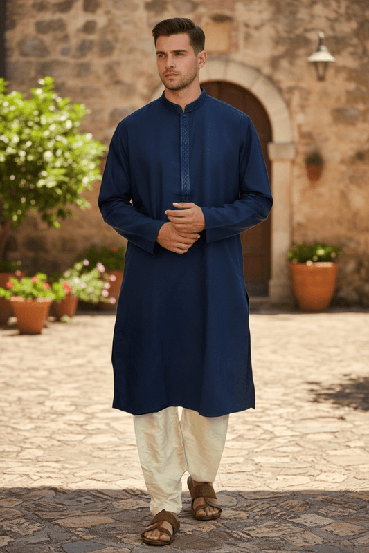 Navy Blue - Quality Mens Indian Kurta set - UK Stock - Weddings / Walimas , Sangeet, Diwali, Eid, Mehndi / Henna - NAD25716 KP - Prachy Creations