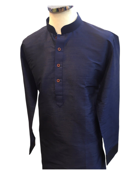 Navy Blue - Raw Silky Mens Indian Kurta set - Pair with a waistcoat or wear under Sherwanis - Weddings / Walimas , Sangeet, Mehndi / Henna , Eid / Diwali - BS2504 01KV25 - Prachy Creations
