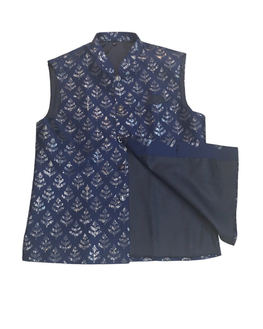 Navy Blue - Sequins Embroidered Indian Mens Waistcoat / Bandi - Bollywood - CS2401 KP 0524 - Prachy Creations
