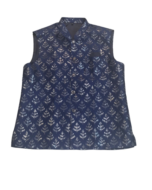 Navy Blue - Sequins Embroidered Indian Mens Waistcoat / Bandi - Bollywood - CS2401 KP 0524 - Prachy Creations