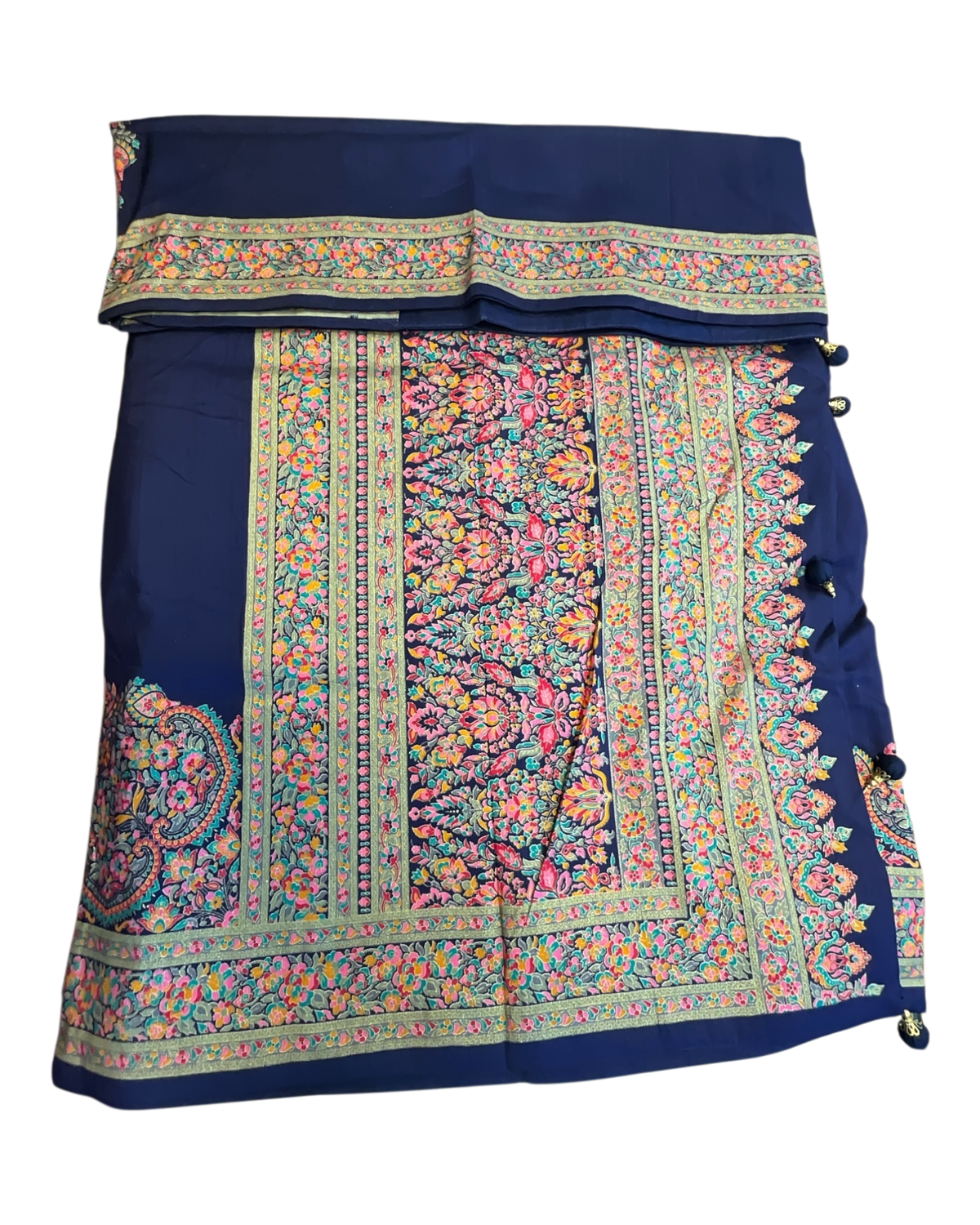 Navy Blue - Traditional Block Printed Dupion Silky Saree with Blouse Piece - UK Stock - 2/3 days Delivery 12KC25 K915 - Prachy Creations
