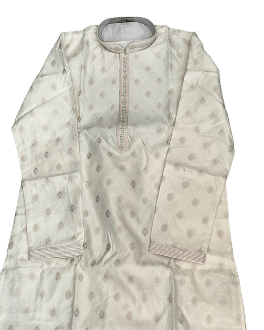 Off White - Banarasi Handloom Brocade Mens Indian Kurta set with Trousers - UK Stock - Weddings / Walimas , Sangeet, Diwali, Eid, Mehndi / Henna - VEE2645 TT - Prachy Creations