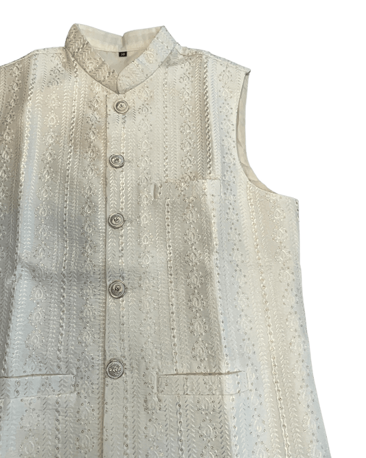 Off White / Cream - All Over Embroidered - Mens Indian Waistcoat - UK Stock - 24 hr Dispatch - KCS4089 06KC26 - Prachy Creations