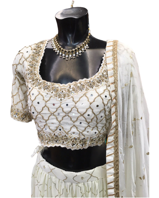 Off White / Cream Fully Embroidered Lehenga Set - Size 18 - UK Stock - 24h Dispatch - KTC2423 TT 0124 - Prachy Creations