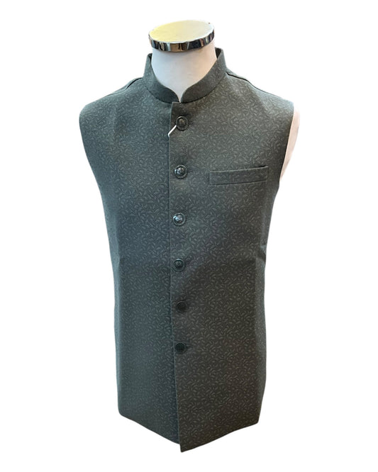 Olive Green Self Brocade - Premium Suede Feel Mens Indian Waistcoat - UK Stock - 24 hr Dispatch - VNS-JKT697/28 10KP25 - Prachy Creations