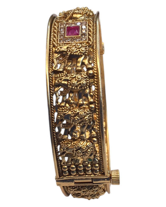 Openable - Antique Gold Finish Hand Crafted Rajasthani Kada Bangle (Single) - Mix N Match - SB1128 J - Prachy Creations