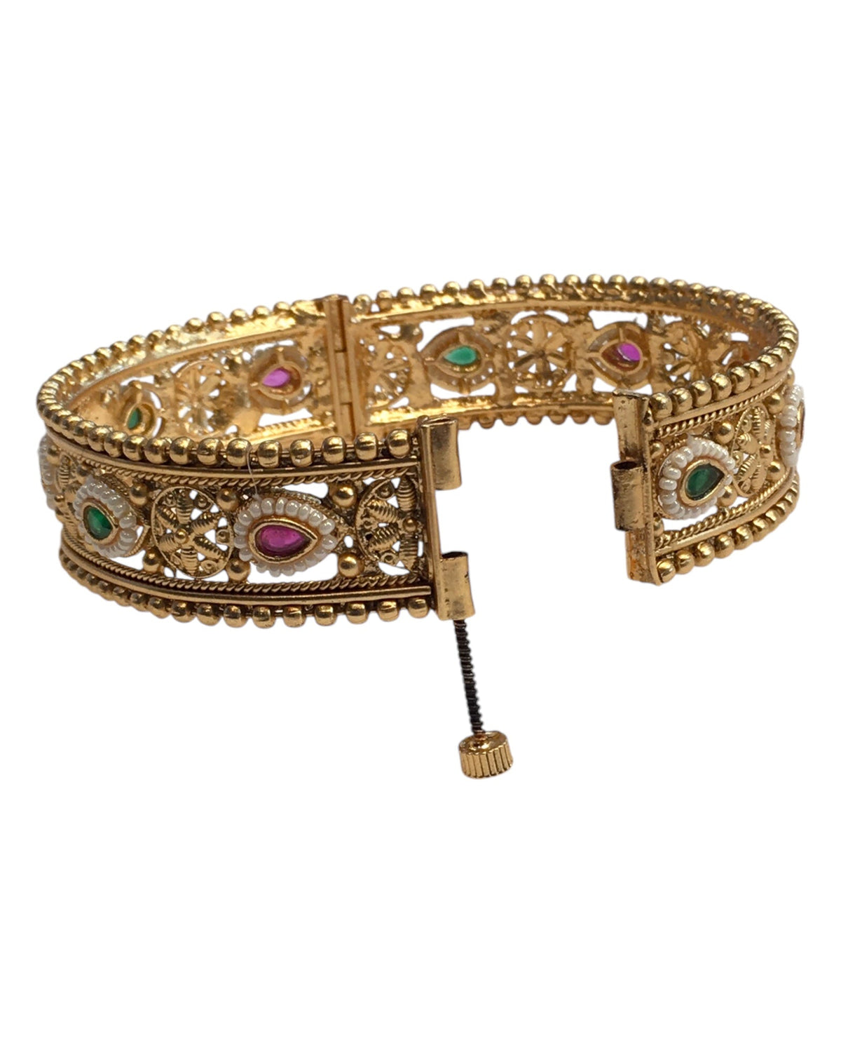 Openable - Gold Finish Hand Crafted Rajwadi Kada Bangle (Single) - Mix N Match - SB1132 J - Prachy Creations