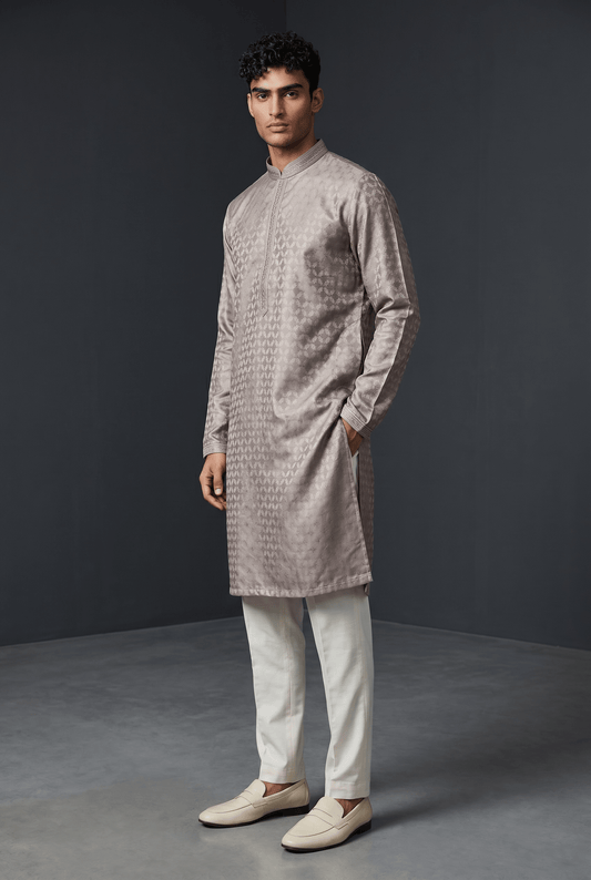 Pastel Mauve - Banarasi Handloom Brocade Mens Indian Kurta set with Trousers - UK Stock - Weddings / Walimas , Sangeet, Diwali, Eid, Mehndi / Henna - VEE2613 VR - Prachy Creations