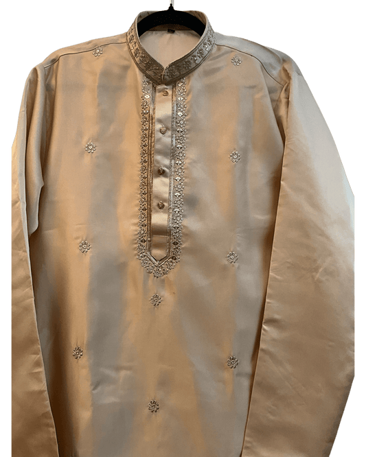 Pastel Peach - Soft Cotton Silky Mens Kurta Set with Neck Thread Embroidery- Sangeet Mehendi Haldi - KCS1019 06KC26 - Prachy Creations