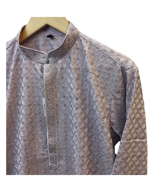 Pastel Pink - Rich Sequins Lucknowi Chiffon Mens Indian Kurta Set with Smart Pants - Weddings / Walimas , Sangeet, Eid, Mehndi / Henna - YD2501 KC 0225 - Prachy Creations