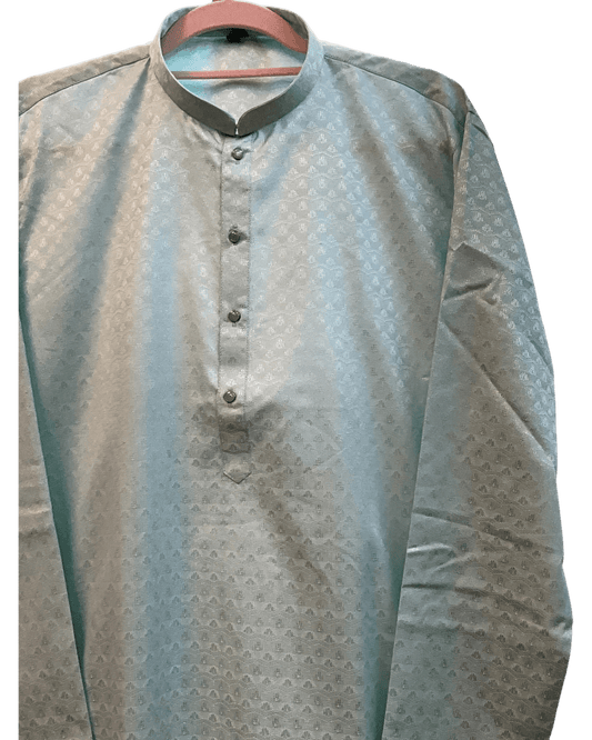 Pastel Sea Green - Self Brocade - Mens Indian Kurta set with Trousers - UK Stock - Weddings / Walimas , Sangeet, Diwali, Eid, Mehndi / Henna - VEE3516 09KV26 - Prachy Creations