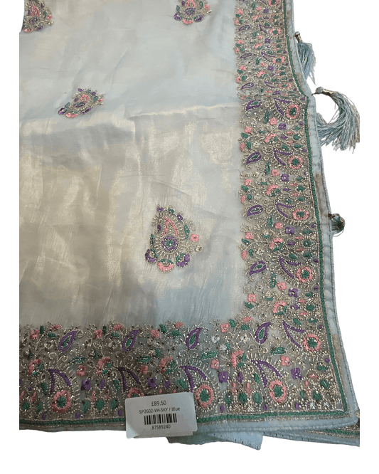 Pastel Sky Blue - Fancy Party Saree with Blouse Piece - UK stock - 24hr Dispatch - SP2602 VH - Prachy Creations