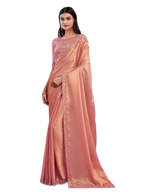 Peach - Chiffon Saree with Fancy Ready made Blouse - SS29006 TT 0624 - Prachy Creations