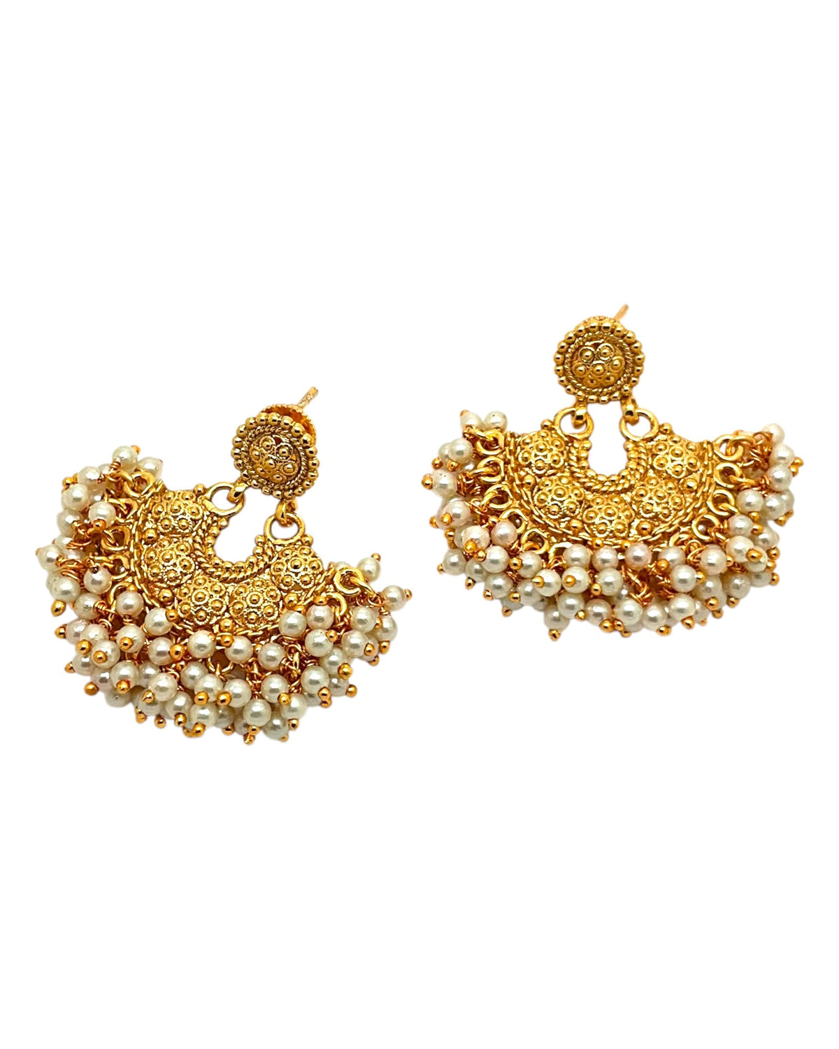 Pearl / Gold - Medium Size Gold Finish Necklace Set with Earrings - Bollywood - AE2515 08C25 - Prachy Creations