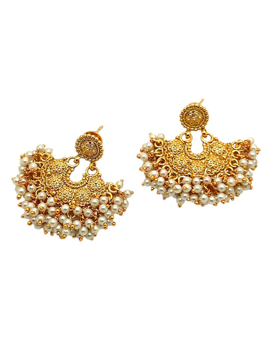 Pearl / Gold - Medium Size Gold Finish Necklace Set with Earrings - Bollywood - AE2515 08C25 - Prachy Creations