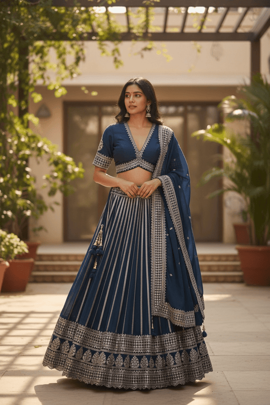 Petrol Blue - Designer Ready Made Lehenga Set - Size 14 (40") UK Stock - 24h Dispatch - VMK180 CP 0425 - Prachy Creations
