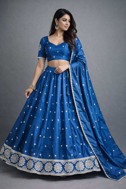 Petrol Blue - Silky Lehenga Set - Mehndi / Sangeet / Bridesmaids / Weddings / Garba - Size UK 12 (38" Bust) Adjustable to Size 14 - UK Stock - 24h Dispatch - AF2602 02TY26 - Prachy Creations