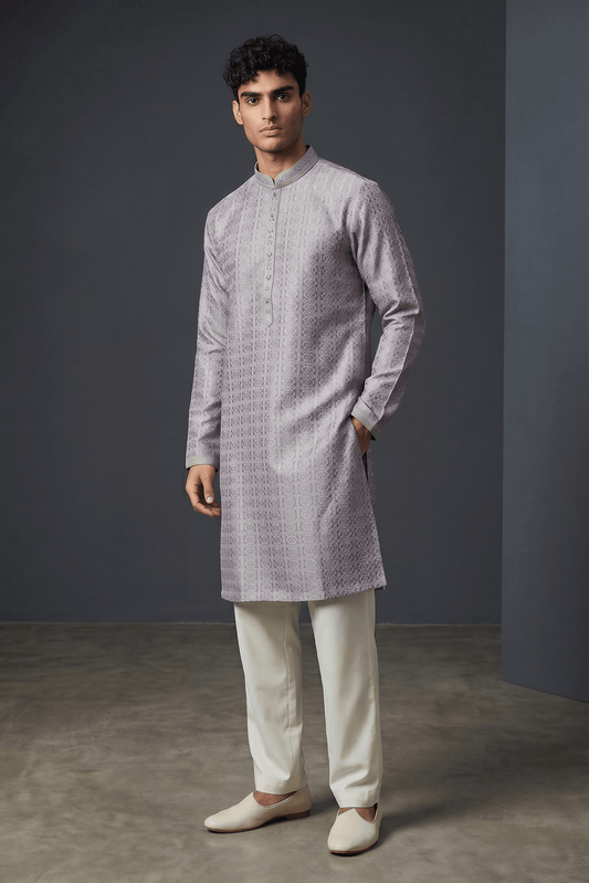 Pink and Sea Green - Banarasi Handloom Brocade Mens Indian Kurta set with Trousers - UK Stock - Weddings / Walimas , Sangeet, Diwali, Eid, Mehndi / Henna - VEE2452 VR - Prachy Creations